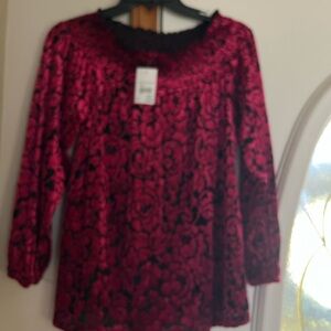Red and Black Floral Blouse